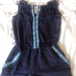 Dark blue with teal striped romper